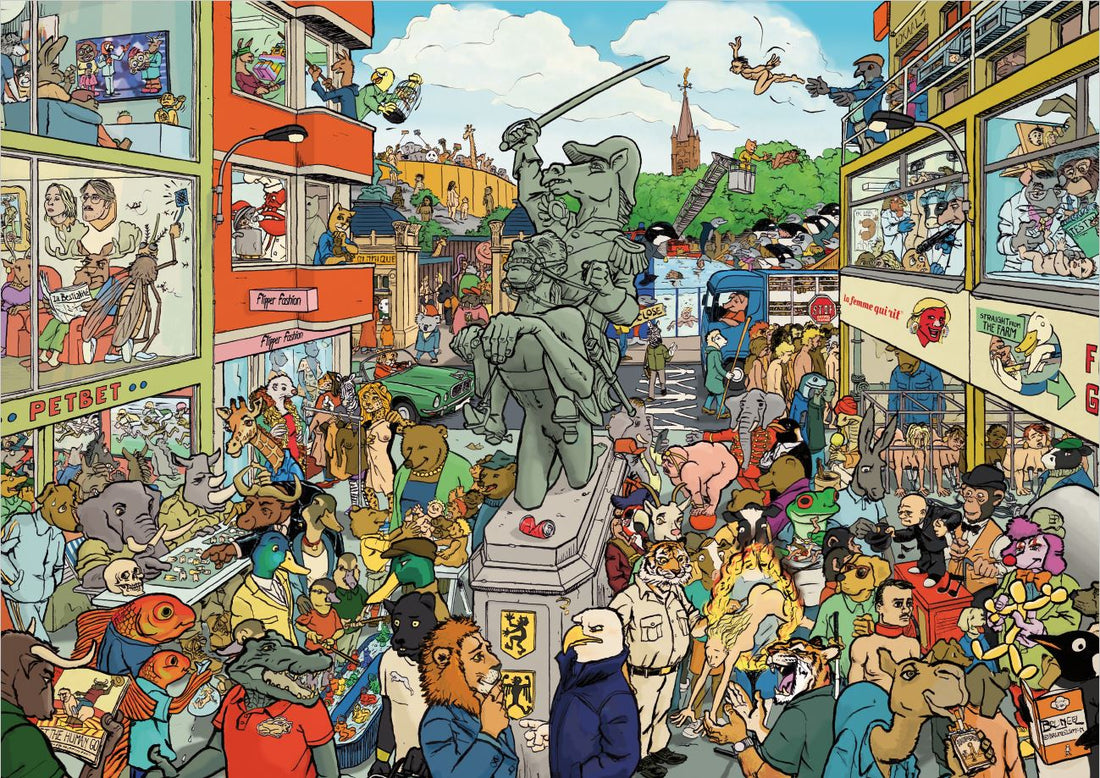 De voorkant van onze Animals vs. Humans zak.